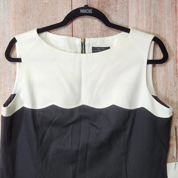 Tahari Womens Sheath Dress Size 12P Petites Black White Sleeveless Career Lined - Picture 3 of 8